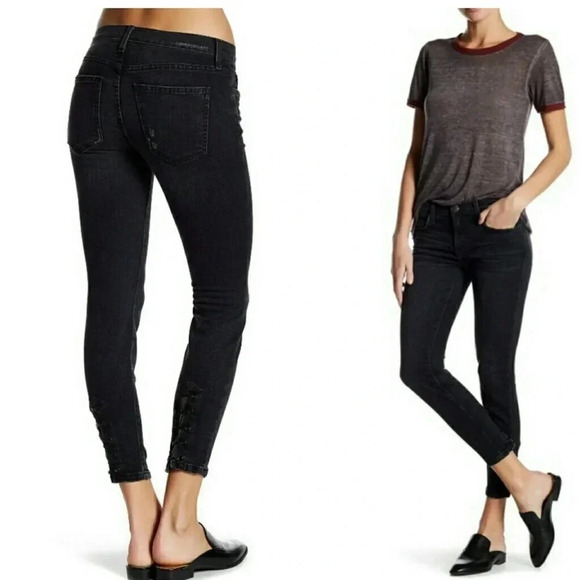 Current/Elliott Denim - Current/Elliott Black Stiletto Slit  Watchtower Eyelets Jean size 27 - NWT - H